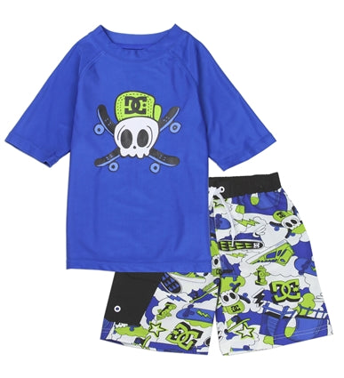 DC Shoes Co Skull Rashie and Boardshort Set