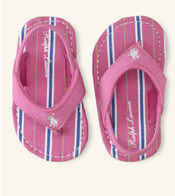 Ralph Lauren flip flops pink stripe